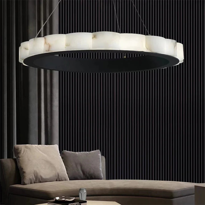 Sidra Moden Marble Round Chandelier Black For Living Room, Dining Table