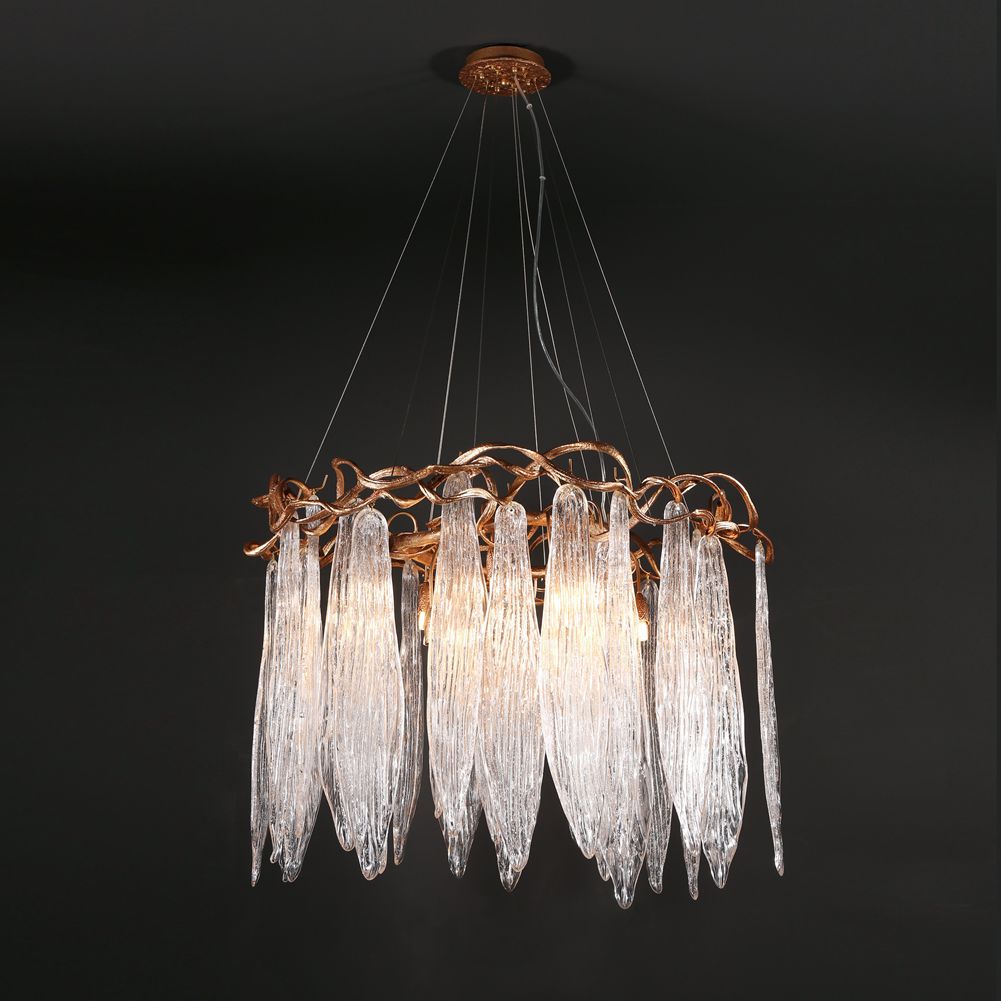 Round waterfall chandelier made by glass and brass - Wing Lightings