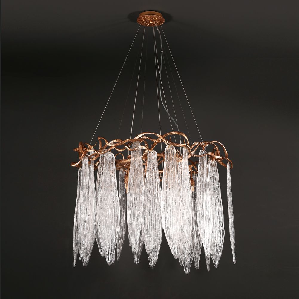Round waterfall chandelier made by glass and brass - Wing Lightings