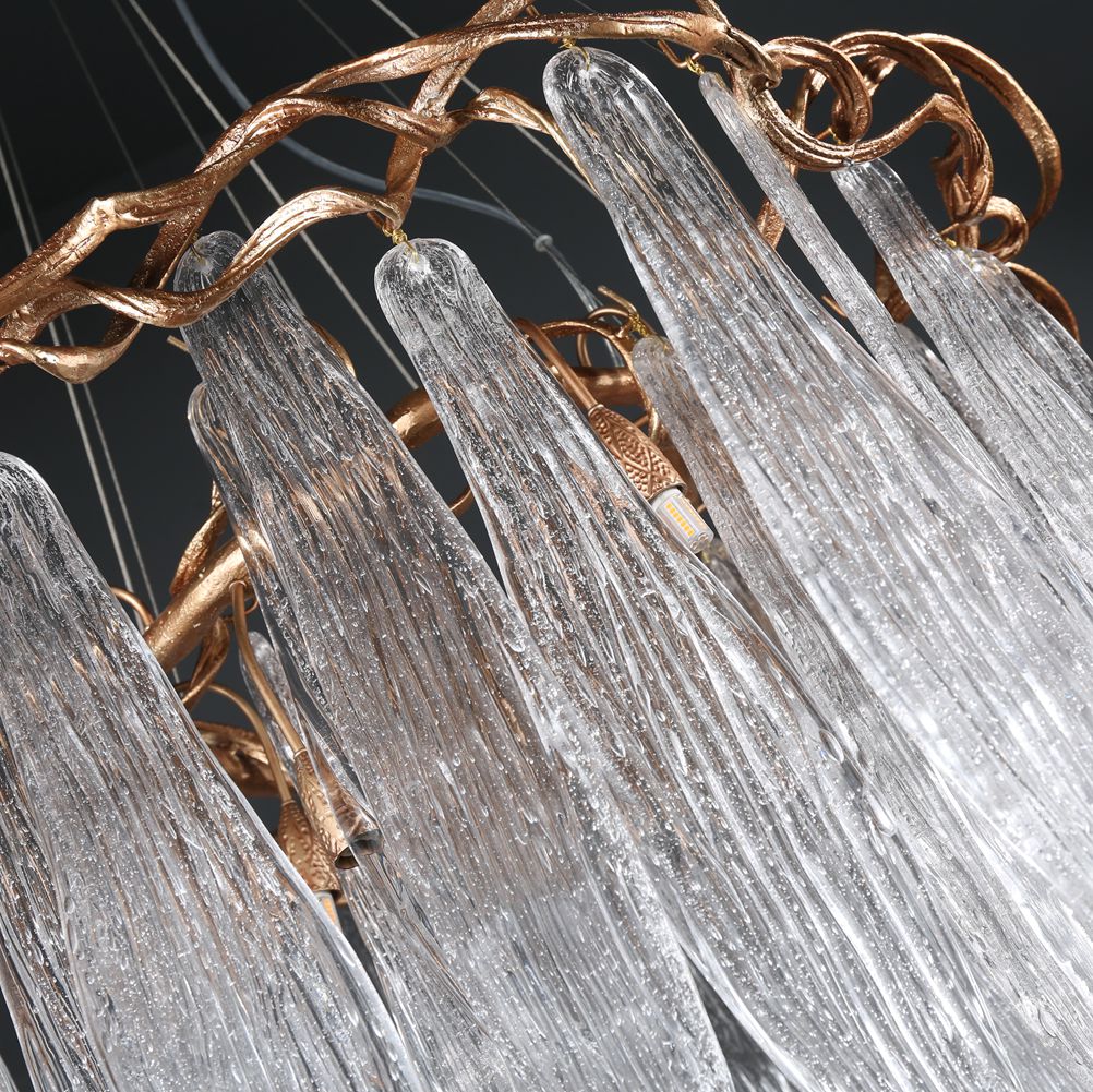 Round waterfall chandelier made by glass and brass - Wing Lightings