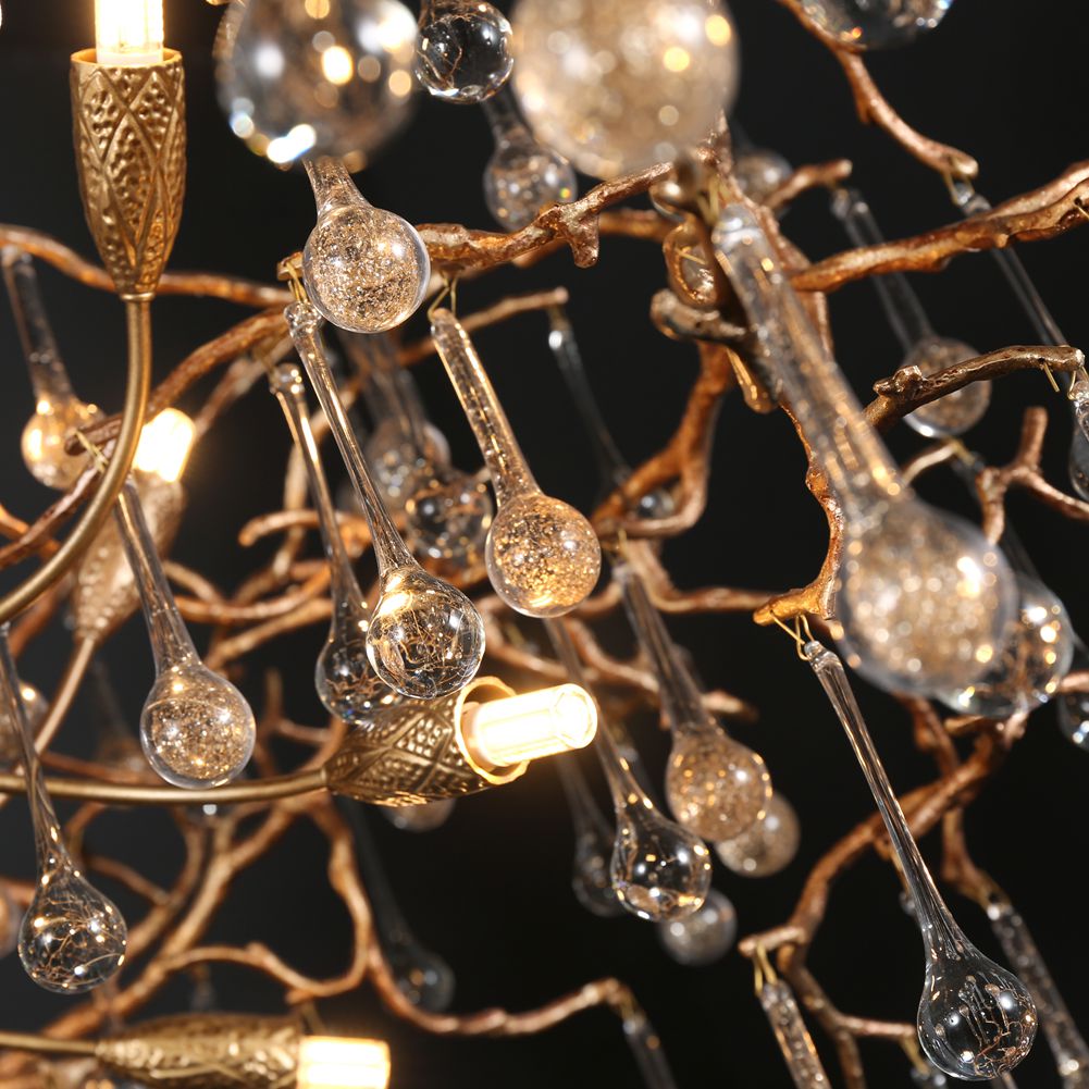 Modern Branch Chandelier with Crystal Dew Drop (Gold Inside) - Wing Lightings