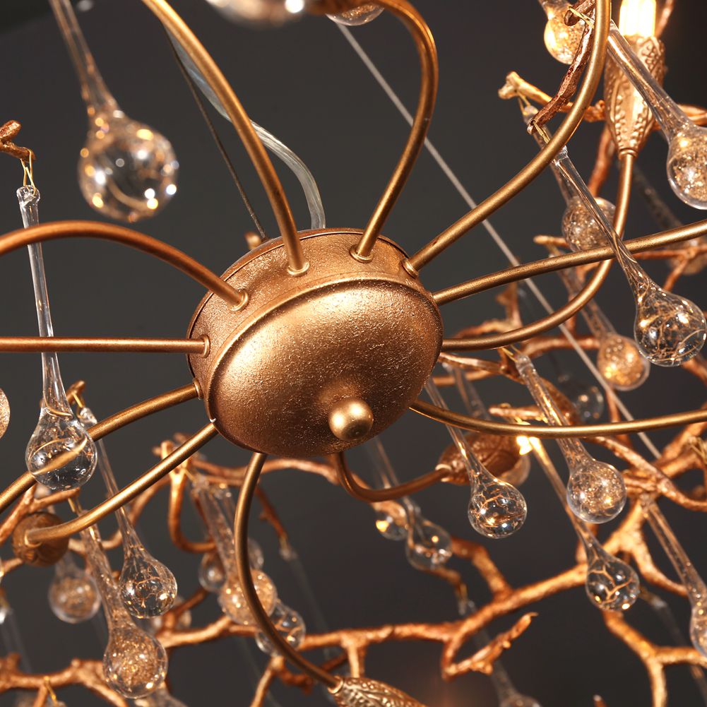 Modern Branch Chandelier with Crystal Dew Drop (Gold Inside) - Wing Lightings
