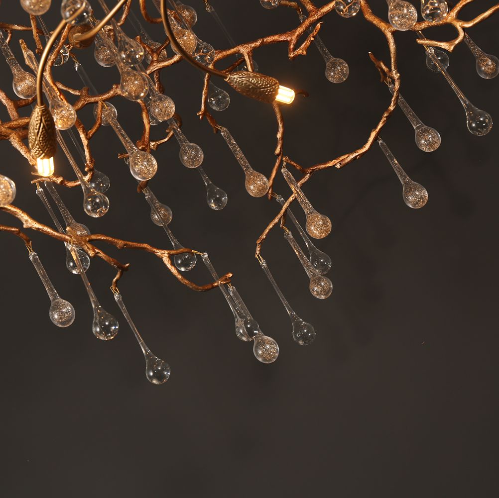 Modern Branch Chandelier with Crystal Dew Drop (Gold Inside) - Wing Lightings