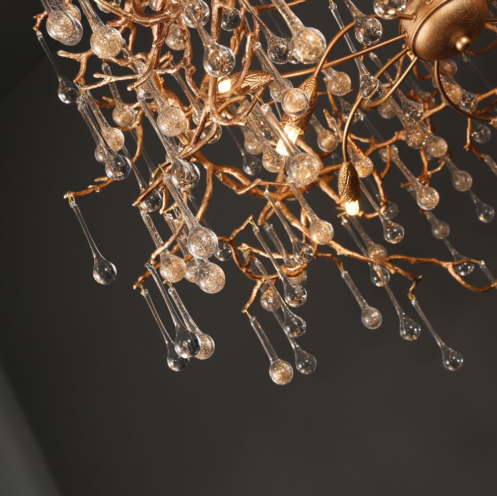 Modern Branch Chandelier with Crystal Dew Drop (Gold Inside) - Wing Lightings