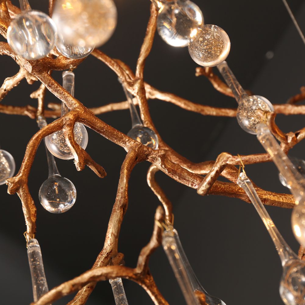 Modern Branch Chandelier with Crystal Dew Drop (Gold Inside) - Wing Lightings