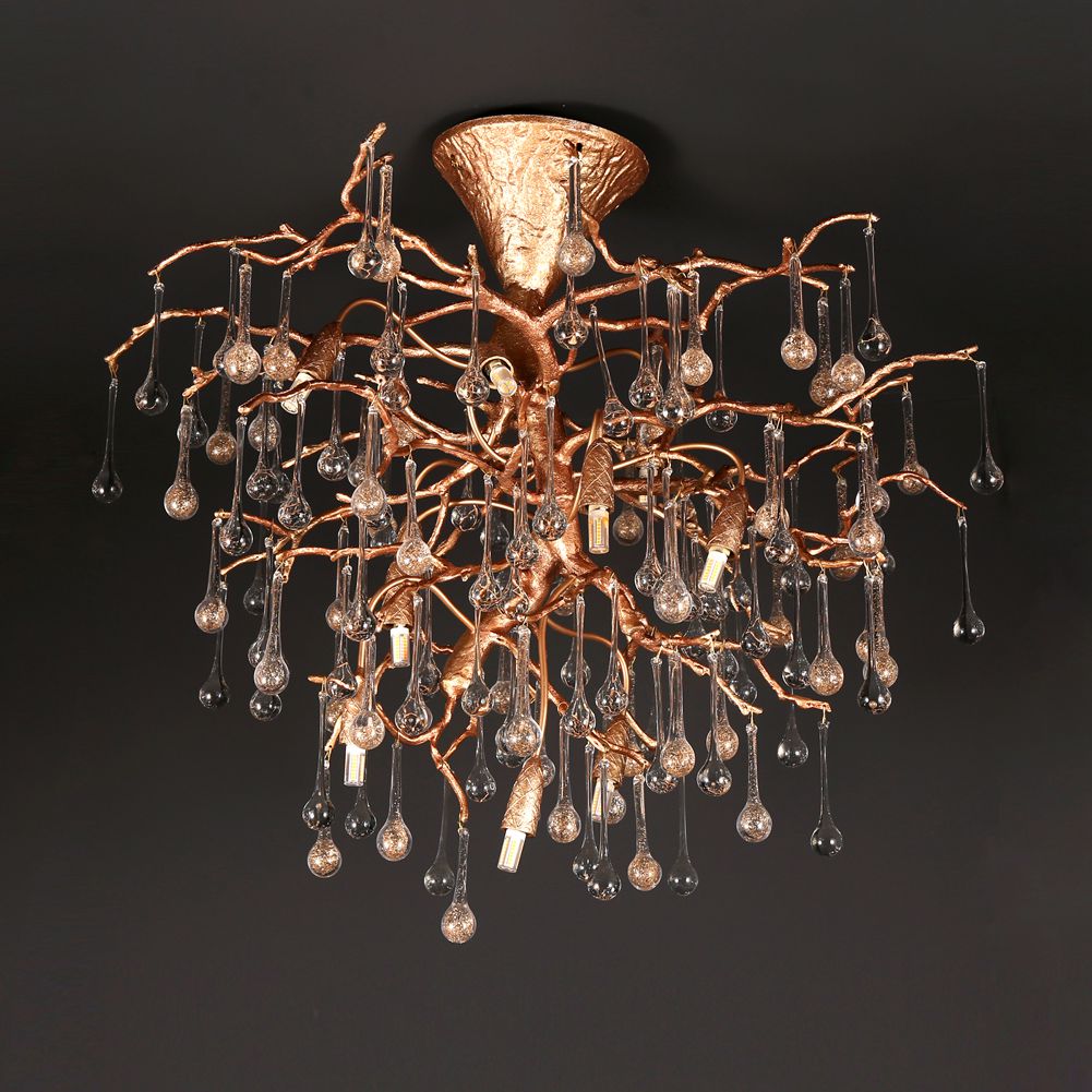 Modern Branch Ceiling Light with Crystal Dew Drop (Gold Inside) - Wing Lightings