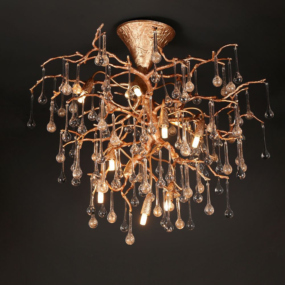 Modern Branch Ceiling Light with Crystal Dew Drop (Gold Inside) - Wing Lightings