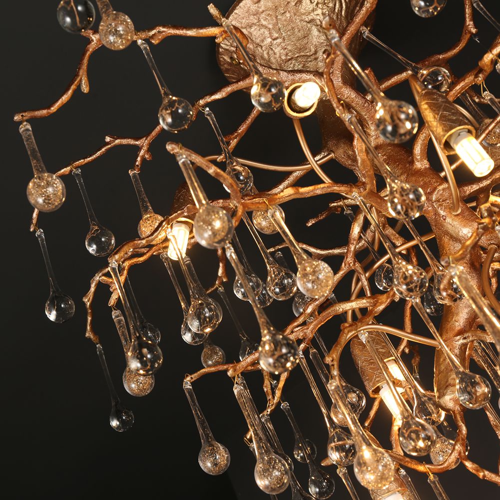 Modern Branch Ceiling Light with Crystal Dew Drop (Gold Inside) - Wing Lightings
