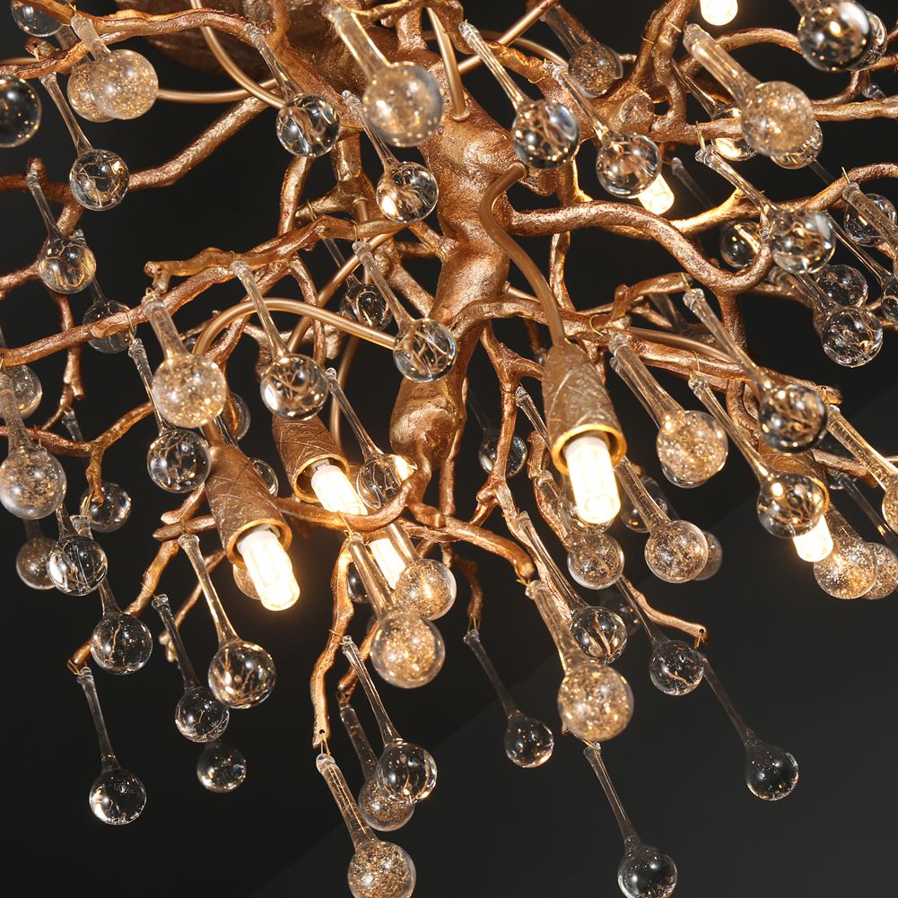 Modern Branch Ceiling Light with Crystal Dew Drop (Gold Inside) - Wing Lightings
