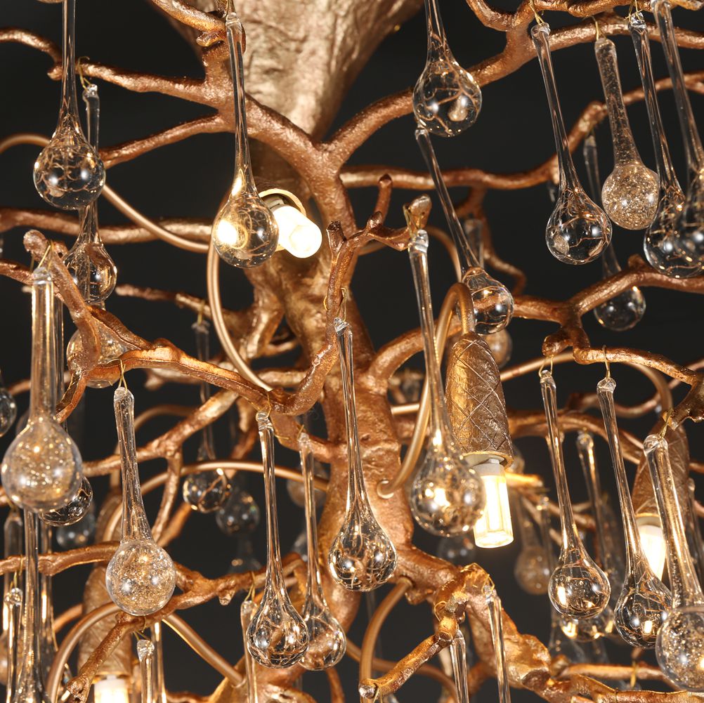 Modern Branch Ceiling Light with Crystal Dew Drop (Gold Inside) - Wing Lightings