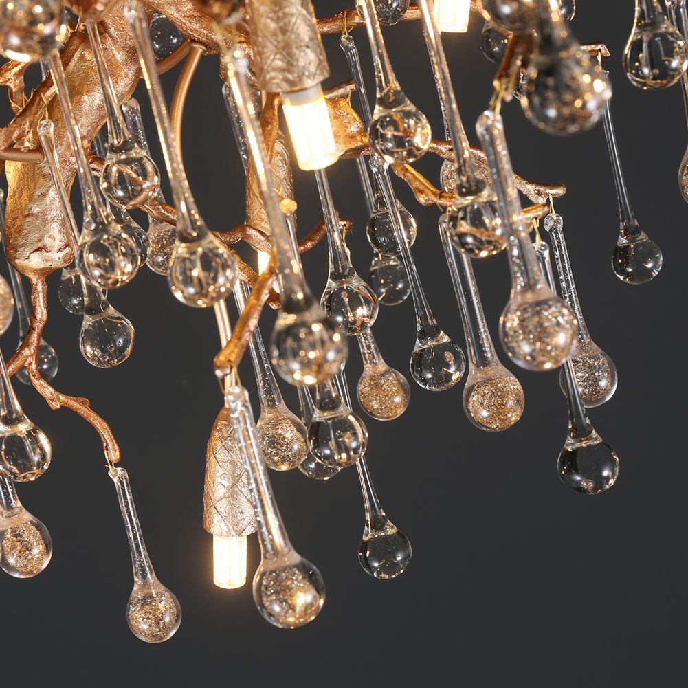 Modern Branch Ceiling Light with Crystal Dew Drop (Gold Inside) - Wing Lightings