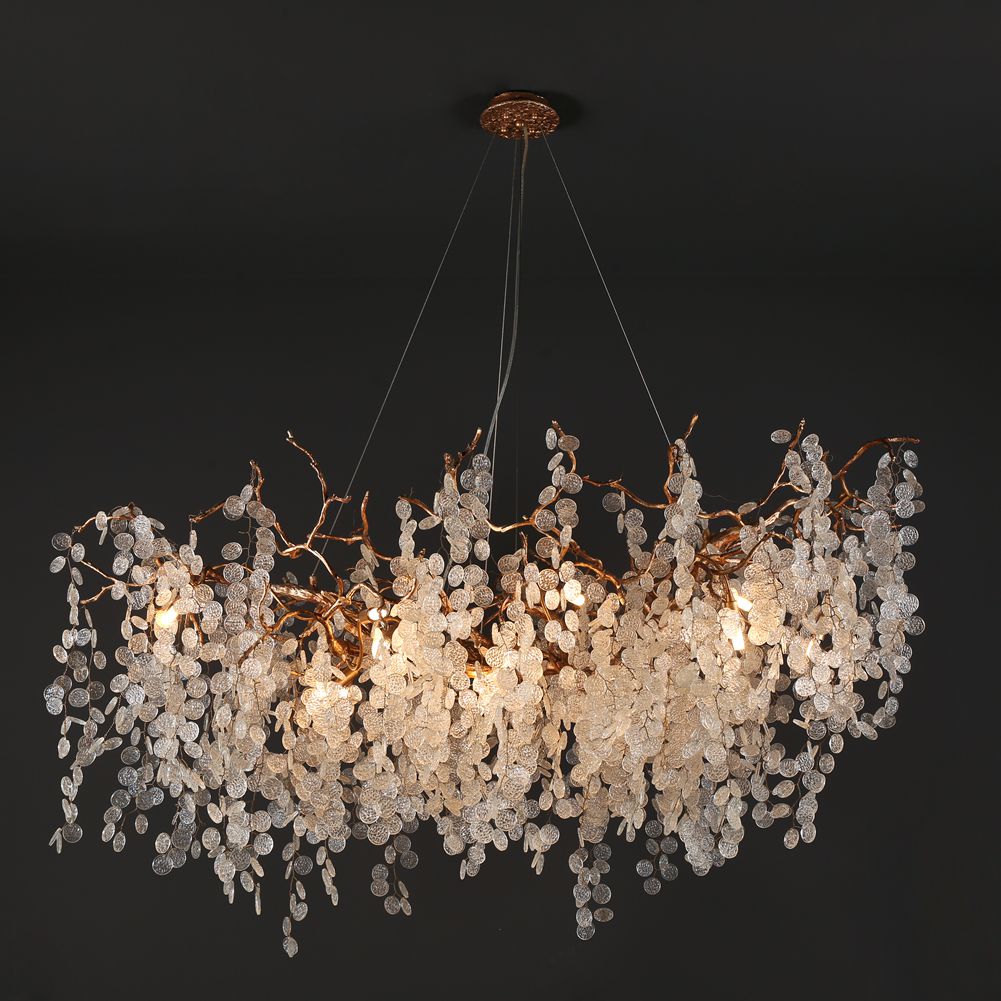 Modern Branch Chandelier with Clear Small Round Leaves - Wing Lightings