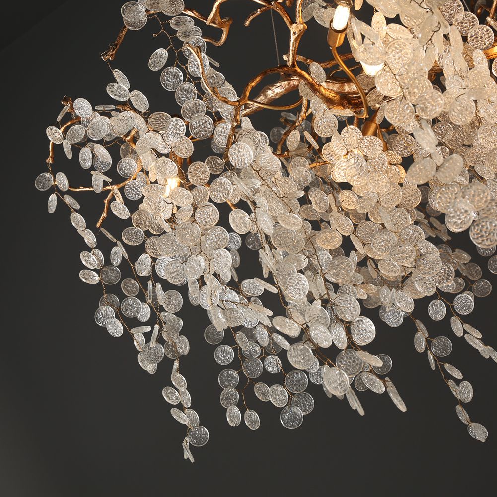 Modern Branch Chandelier with Clear Small Round Leaves - Wing Lightings