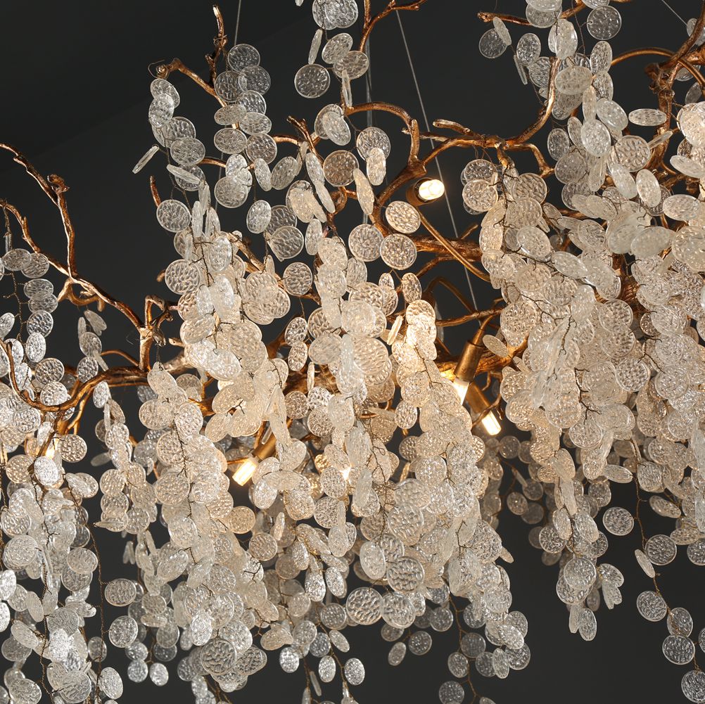 Modern Branch Chandelier with Clear Small Round Leaves - Wing Lightings