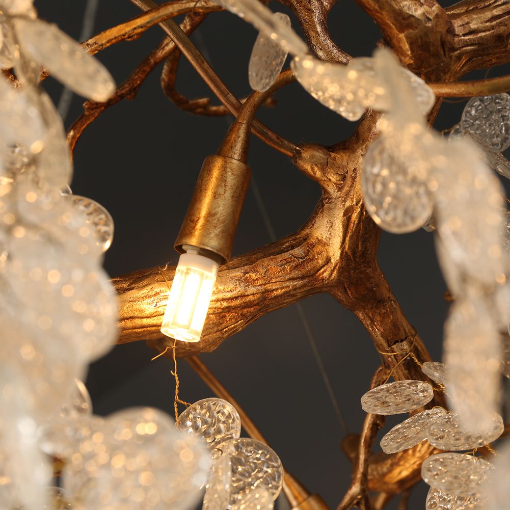 Modern Branch Chandelier with Clear Small Round Leaves - Wing Lightings