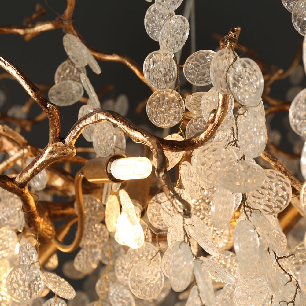 Modern Branch Chandelier with Clear Small Round Leaves - Wing Lightings