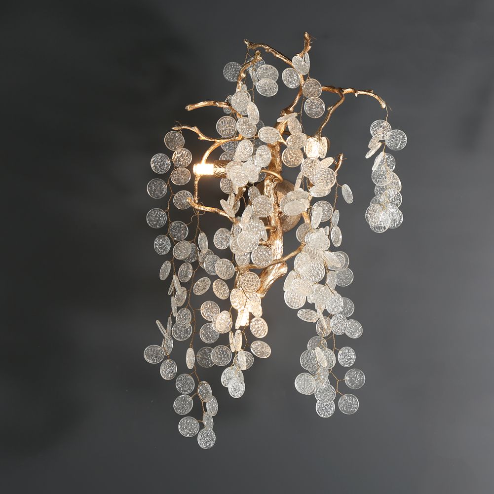 Modern Branch Wall Sconce with Clear Small Round Leaves - Wing Lightings