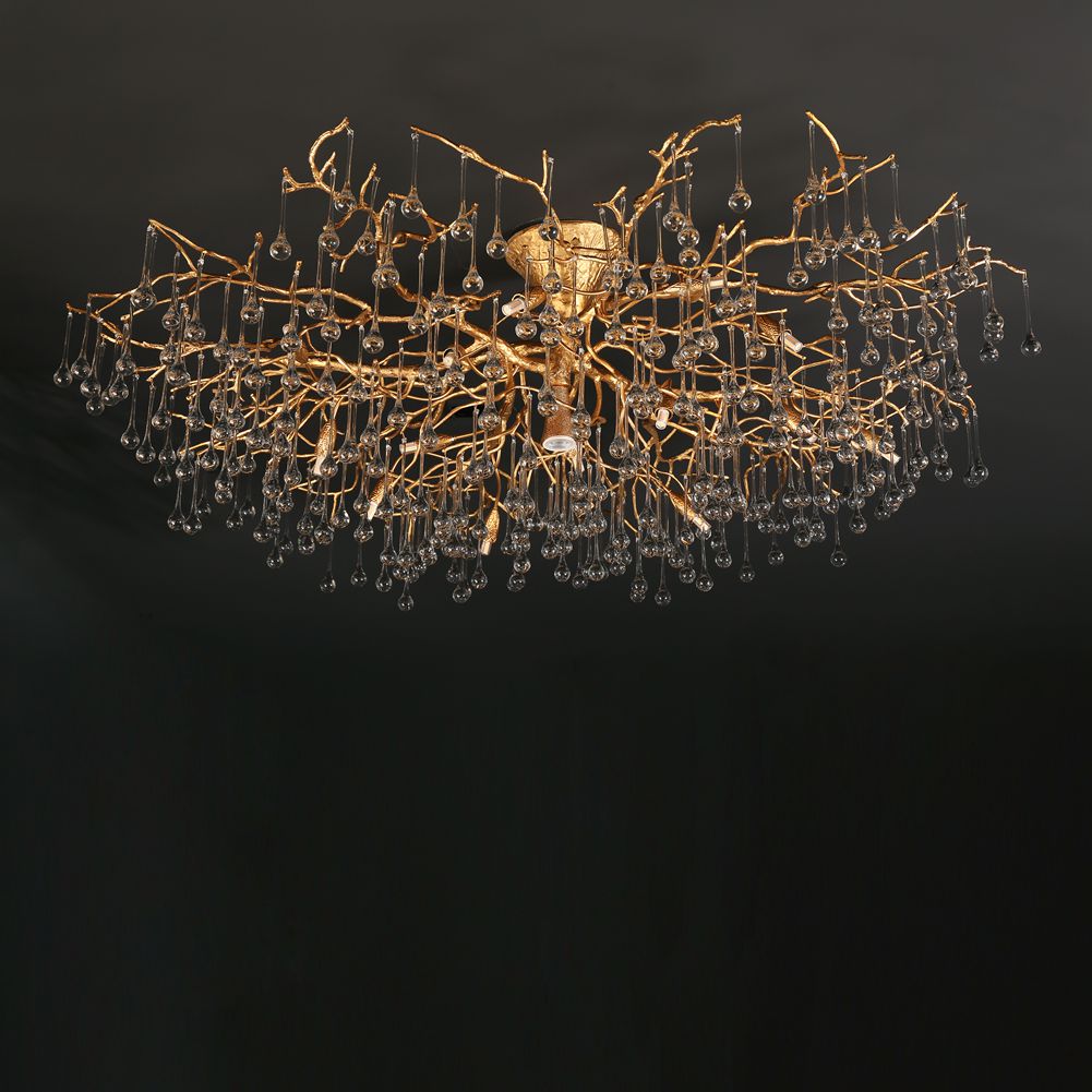 Modern Branch Ceiling Light with Clear Crystal Dew Drop - Wing Lightings