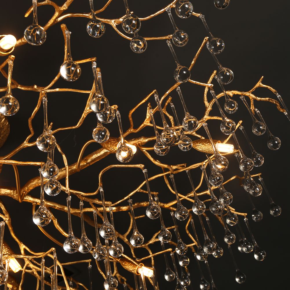 Modern Branch Ceiling Light with Clear Crystal Dew Drop - Wing Lightings