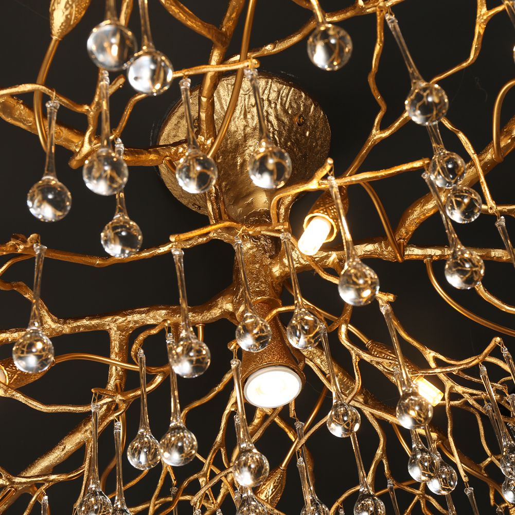 Modern Branch Ceiling Light with Clear Crystal Dew Drop - Wing Lightings