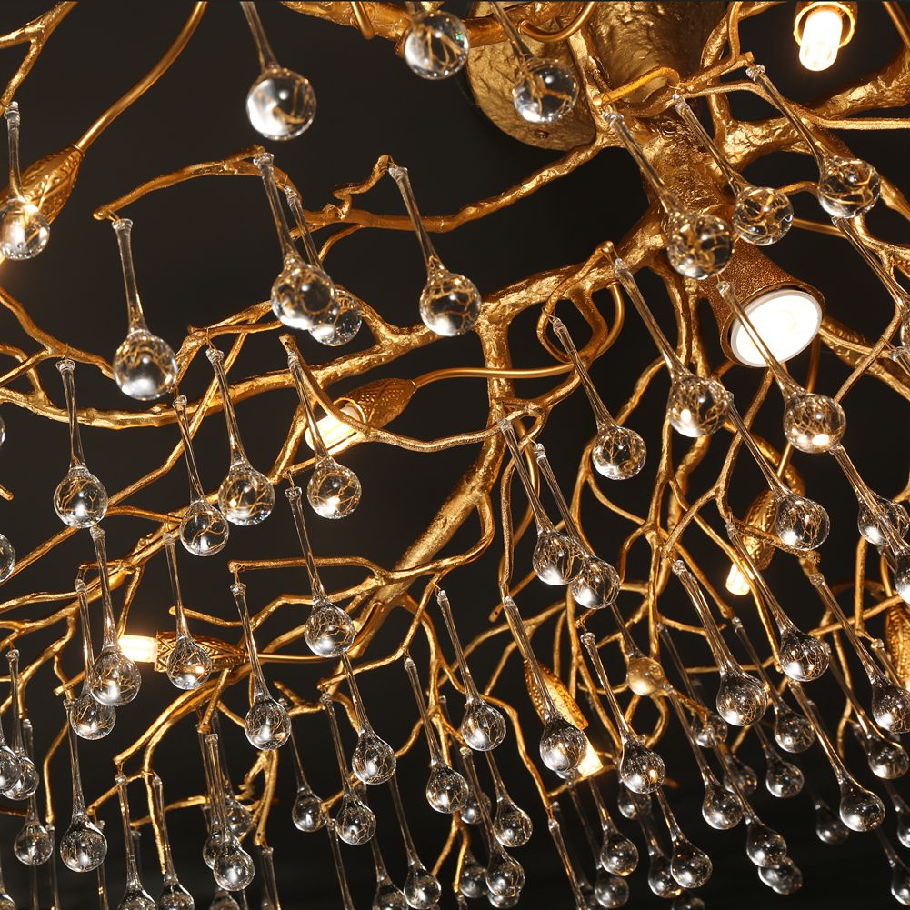 Modern Branch Ceiling Light with Clear Crystal Dew Drop - Wing Lightings