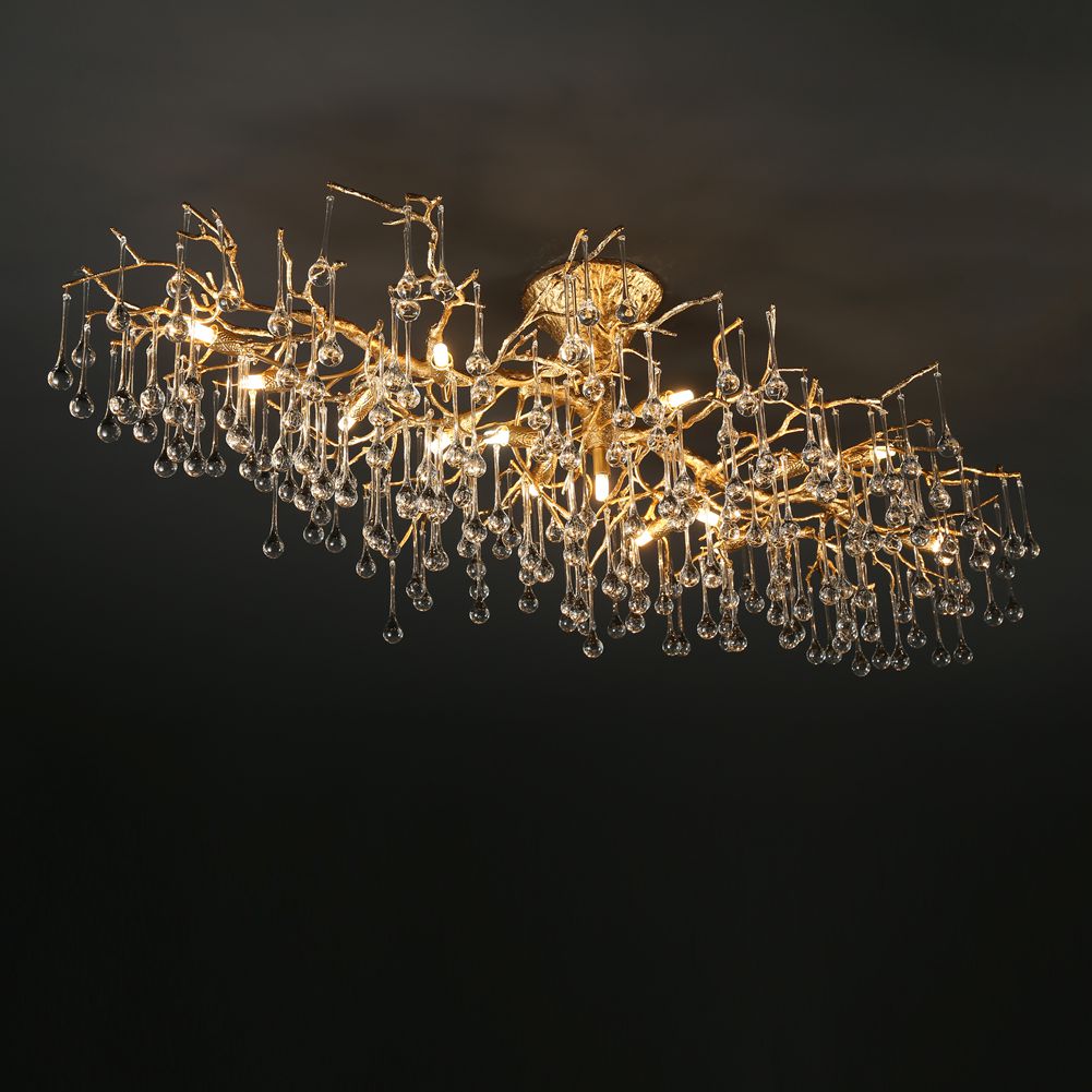 Modern Branch Ellipse Ceiling Light with Clear Crystal Dew Drop - Wing Lightings