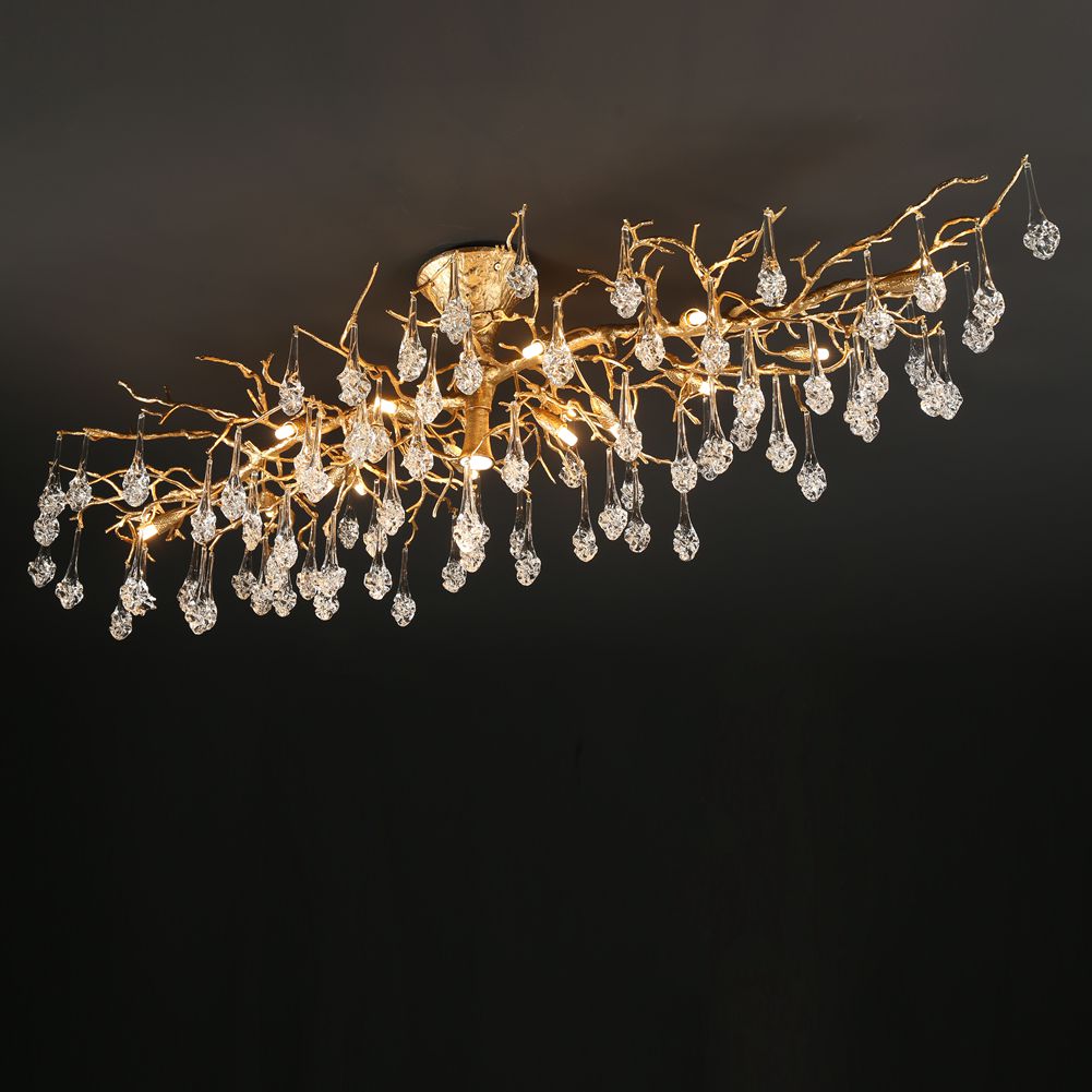 Modern Branch Ellipse Ceiling Light with Clear Crystal Flower Drop - Wing Lightings