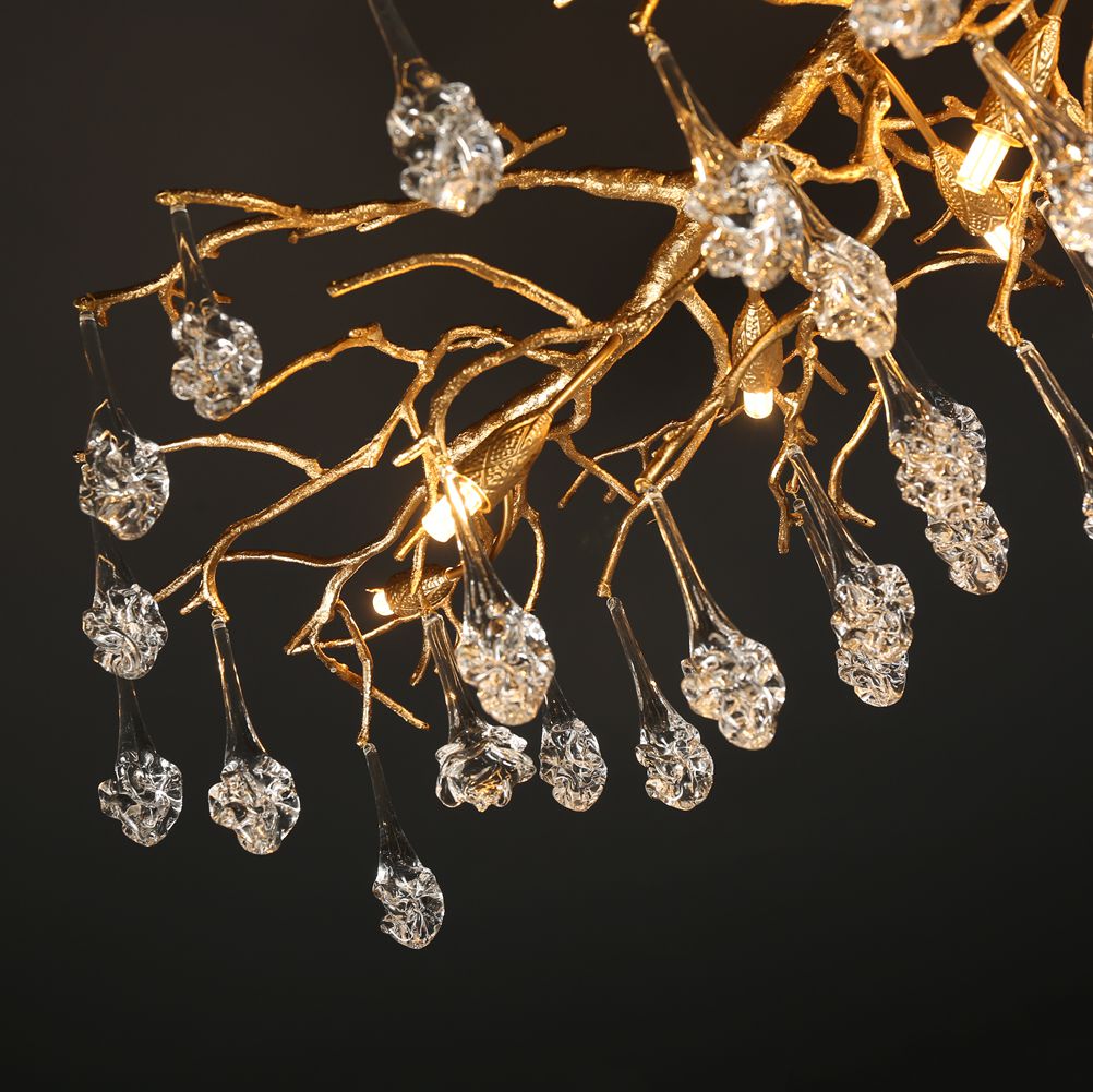 Modern Branch Ellipse Ceiling Light with Clear Crystal Flower Drop - Wing Lightings