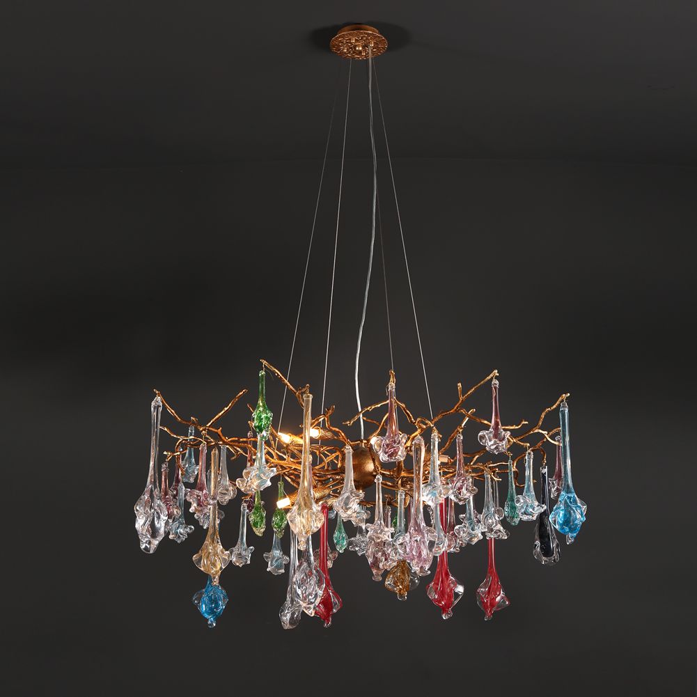 Modern Branch Chandelier with Colorful Crystal Flower Drop - Wing Lightings