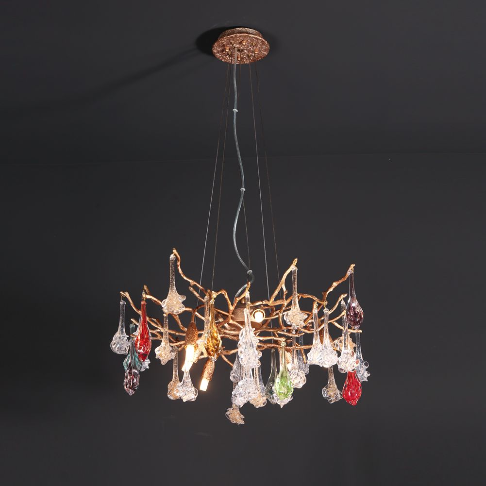 Modern Branch Chandelier with Colorful Crystal Flower Drop D 23.6" - Wing Lightings