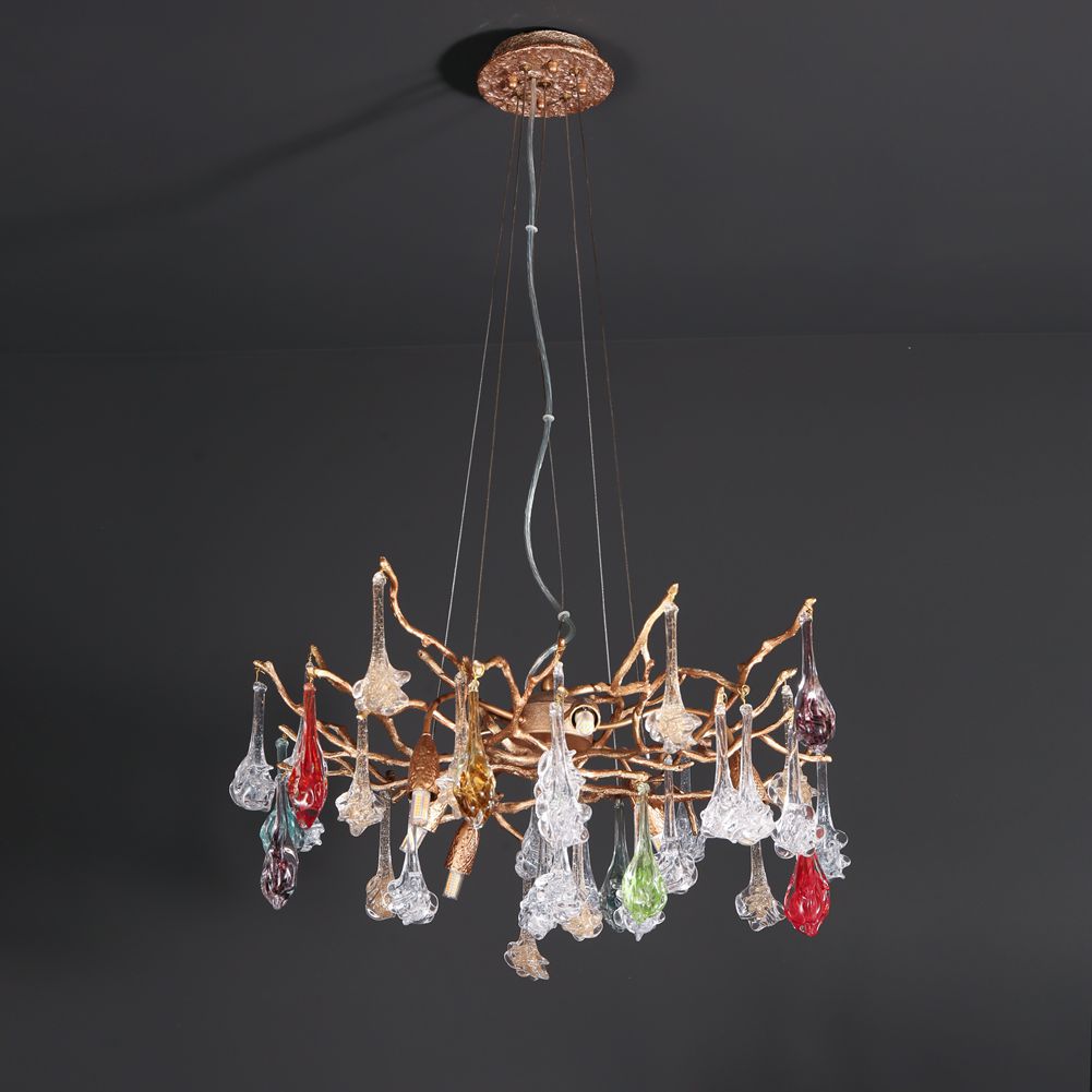 Modern Branch Chandelier with Colorful Crystal Flower Drop D 23.6" - Wing Lightings