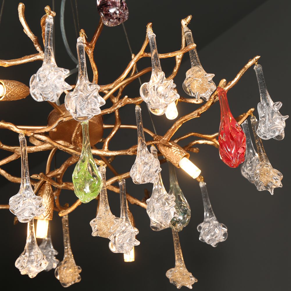 Modern Branch Chandelier with Colorful Crystal Flower Drop D 23.6" - Wing Lightings