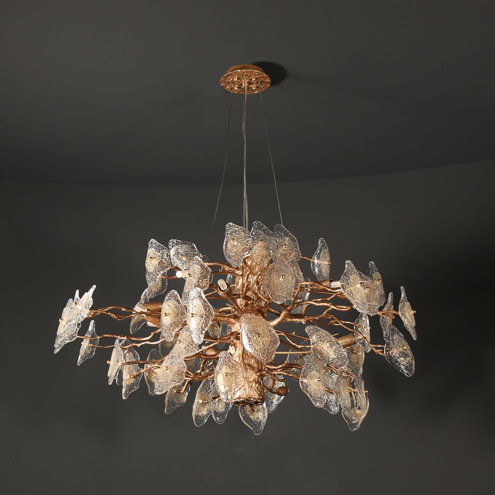 Modern Branch Chandelier with Glass Leaves D 39.3" - Wing Lightings