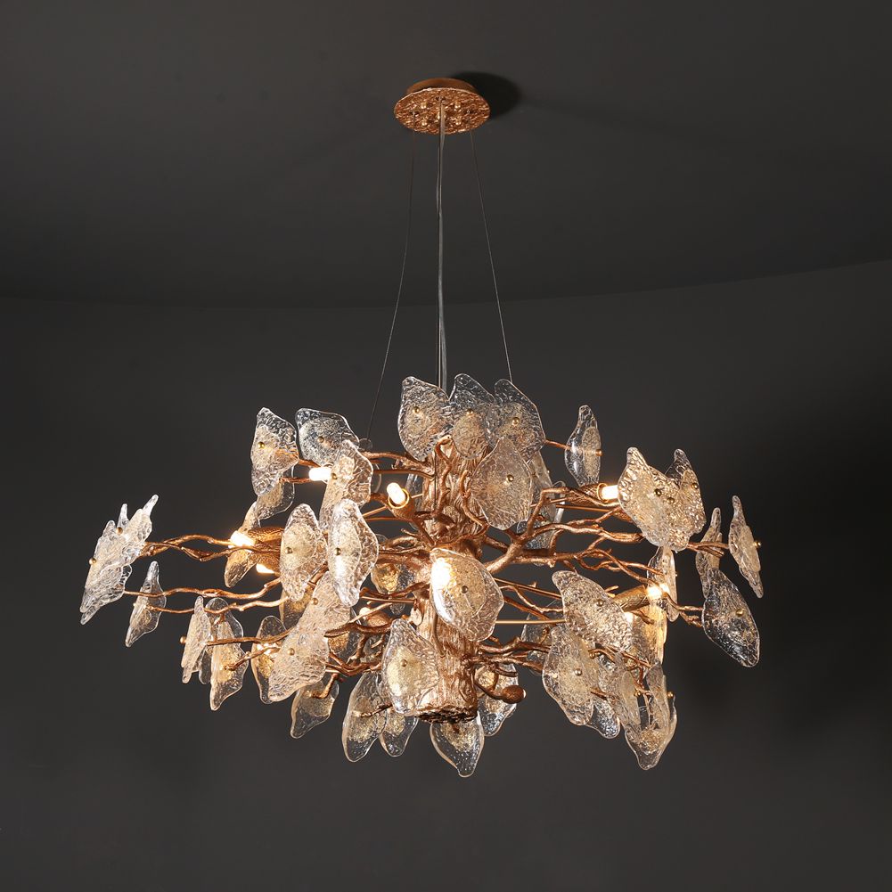 Modern Branch Chandelier with Glass Leaves D 39.3" - Wing Lightings