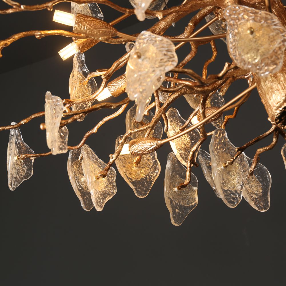Modern Branch Chandelier with Glass Leaves D 39.3" - Wing Lightings