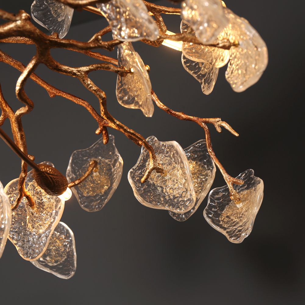 Modern Branch Chandelier with Glass Leaves D 39.3" - Wing Lightings