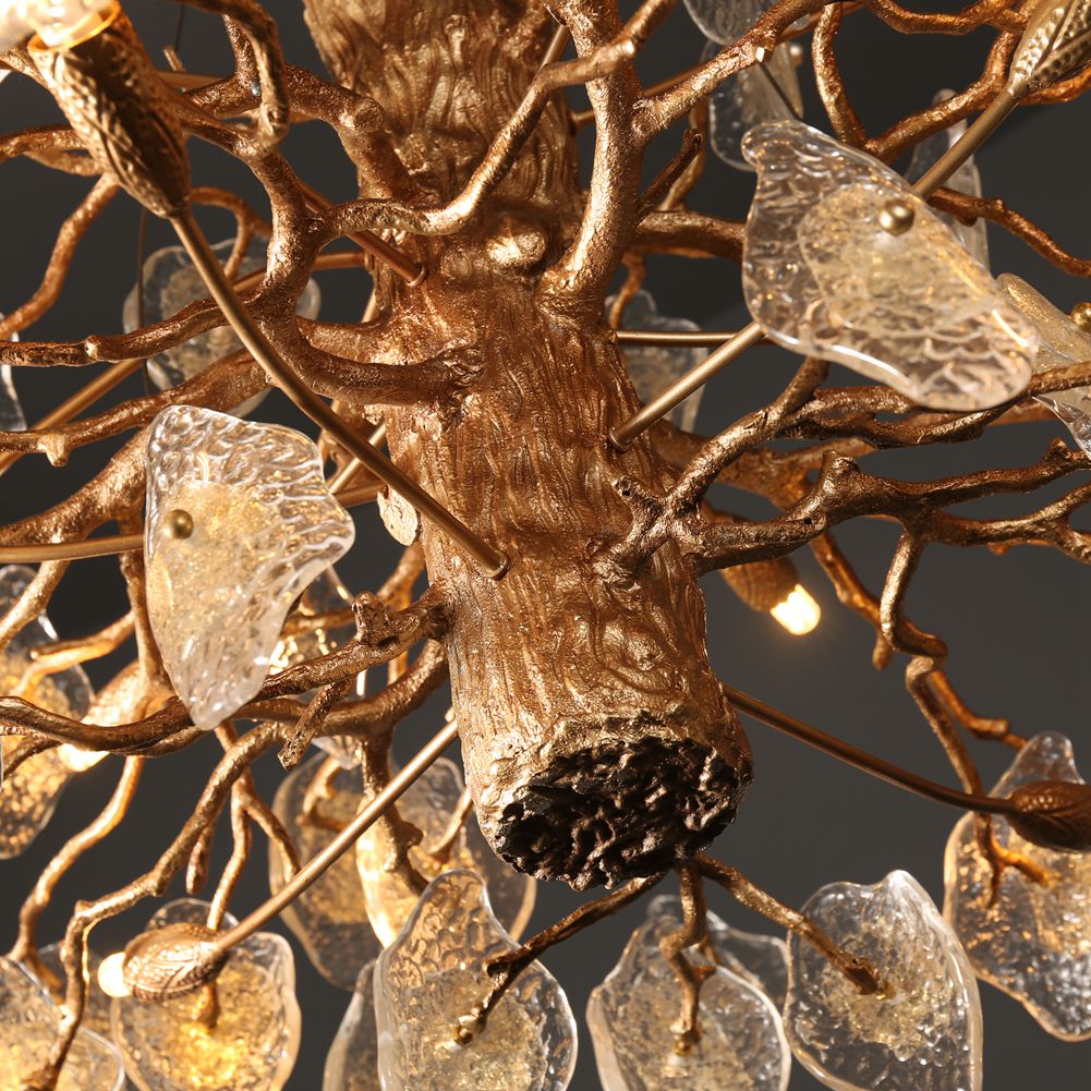 Modern Branch Chandelier with Glass Leaves D 39.3" - Wing Lightings