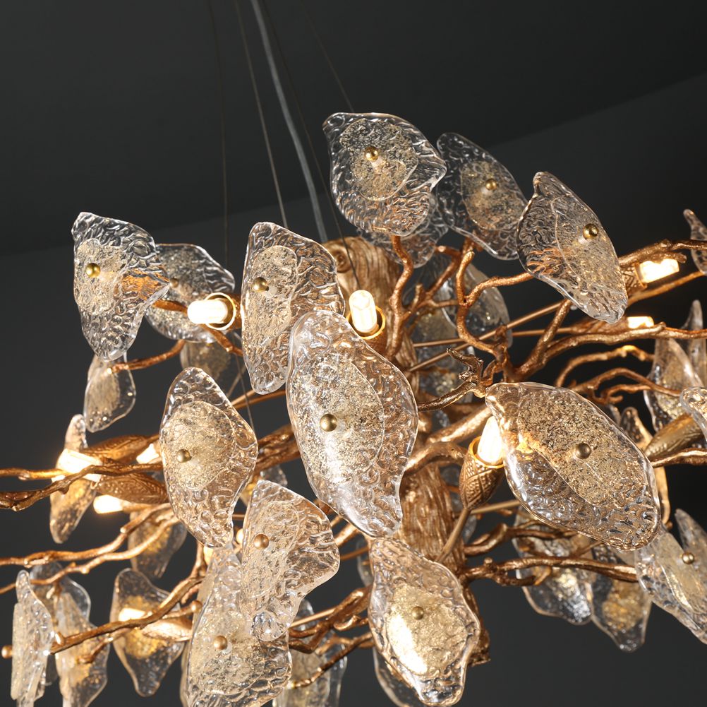 Modern Branch Chandelier with Glass Leaves D 39.3" - Wing Lightings