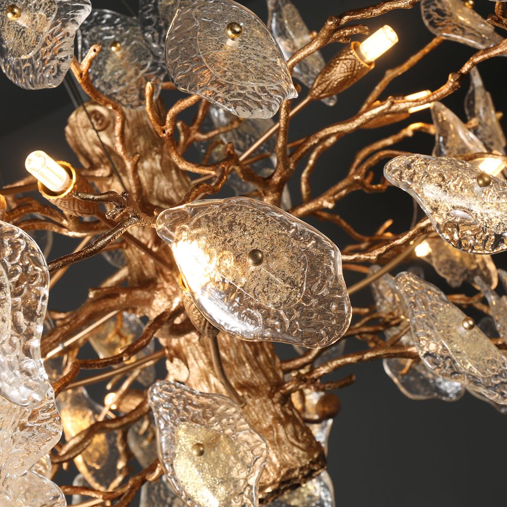 Modern Branch Chandelier with Glass Leaves D 39.3" - Wing Lightings