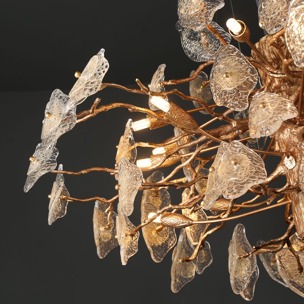 Modern Branch Chandelier with Glass Leaves D 39.3" - Wing Lightings