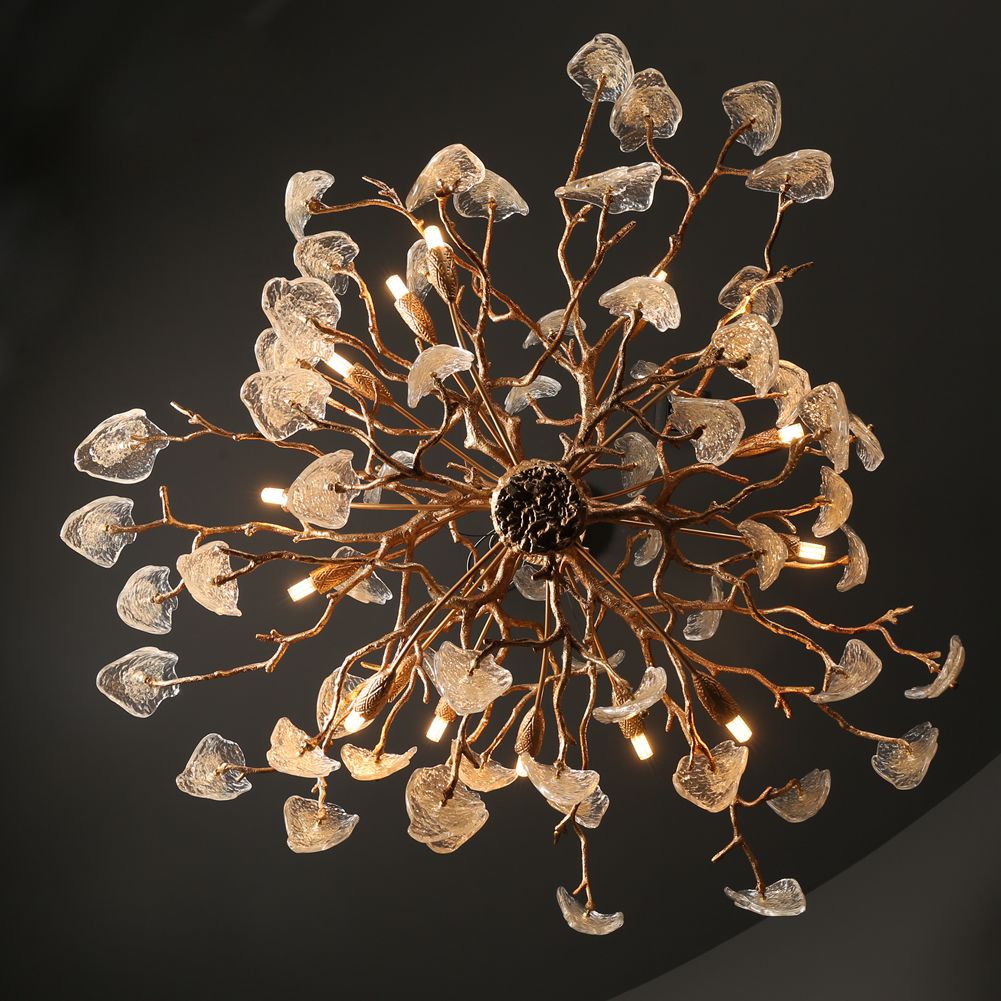 Modern Branch Chandelier with Glass Leaves D 39.3" - Wing Lightings