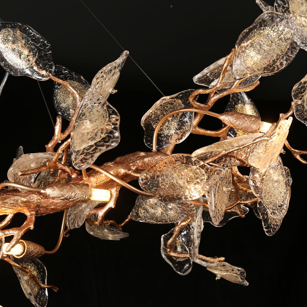 Modern Branch Long Chandelier with Glass Leaves - Wing Lightings