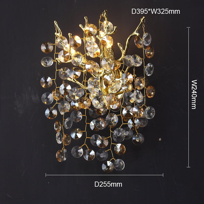 Federica Modern Round Gold Clear Crystal  Wall Sconce For Bedroom