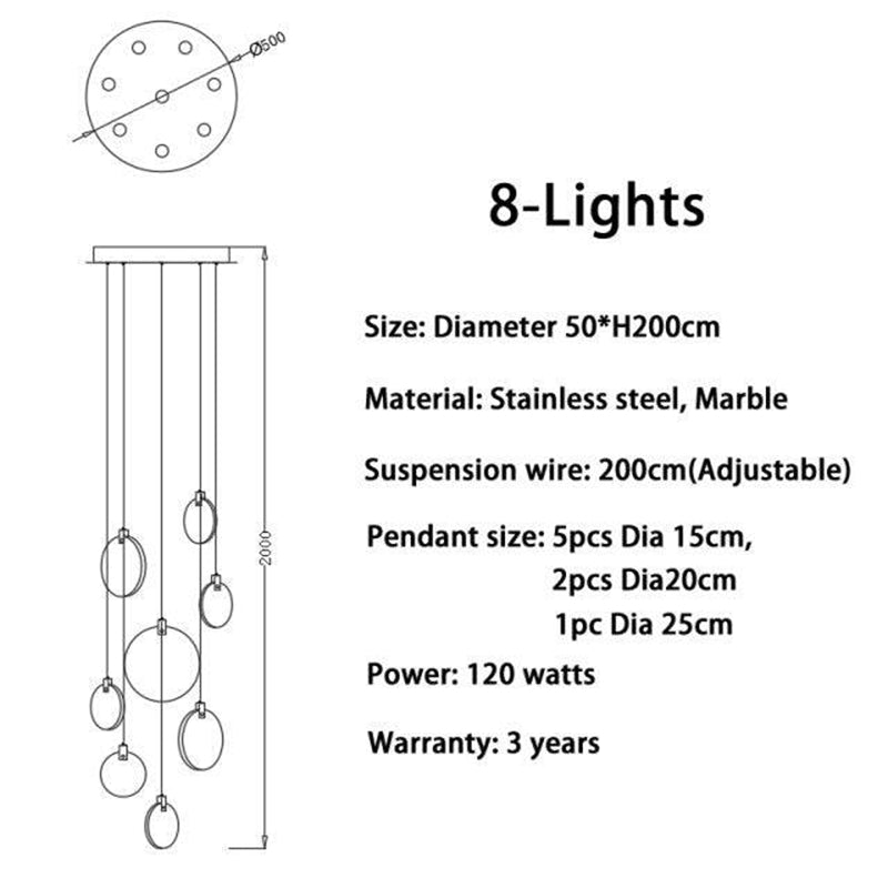 Sabina Modern Discs Marble Long staircase Chandelier