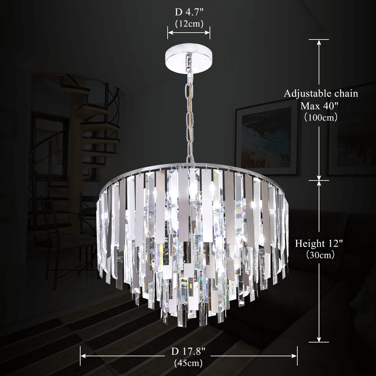 Chrome Modern Round Chandelier Ceiling Light 17.8" D