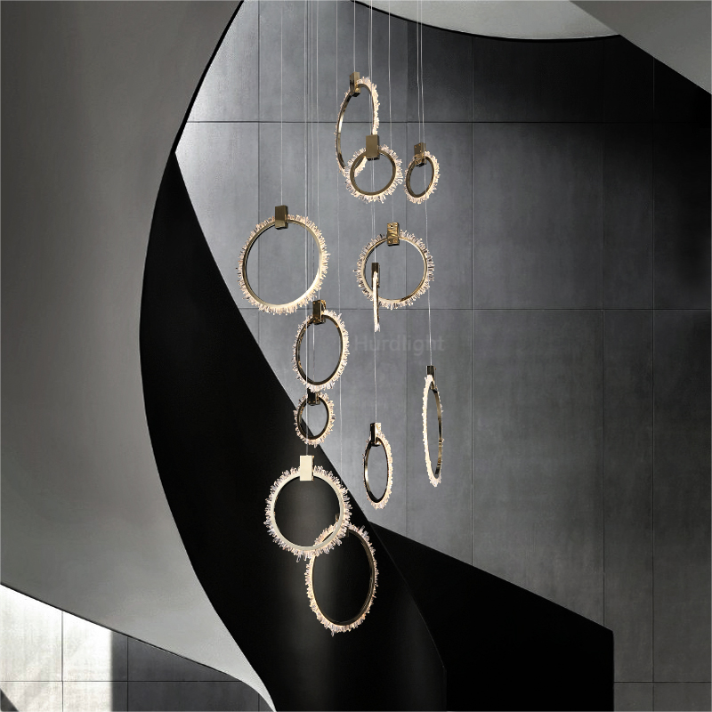Natural Crystal Cluster 12 Rings Staircase Round Chandelier