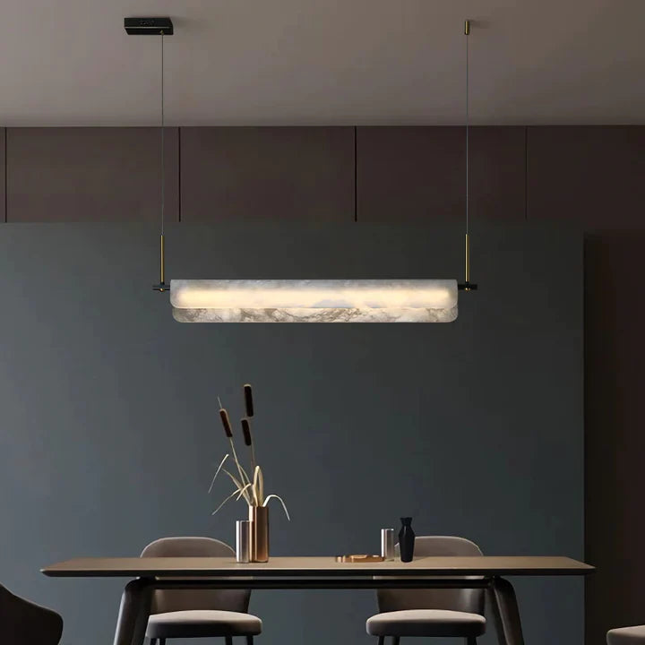 Anaise Modern Alabaster Chandelier, Linear Pendant Light Over Dining Room