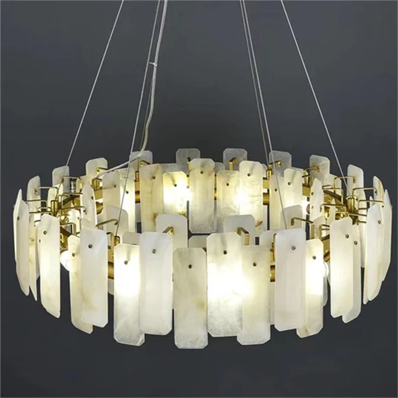 Halona Alabaster Round Chandelier Over Dining Table