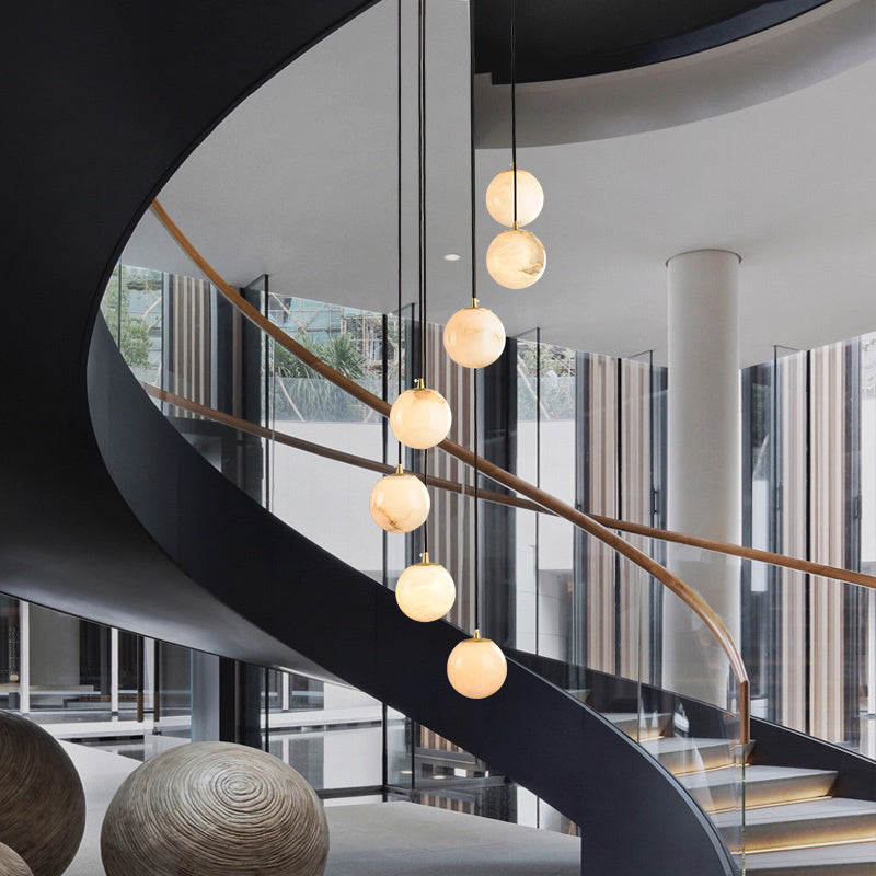Herr Alabaster Global Pendant Chandelier for Staircase, Spiral Global Pendant
