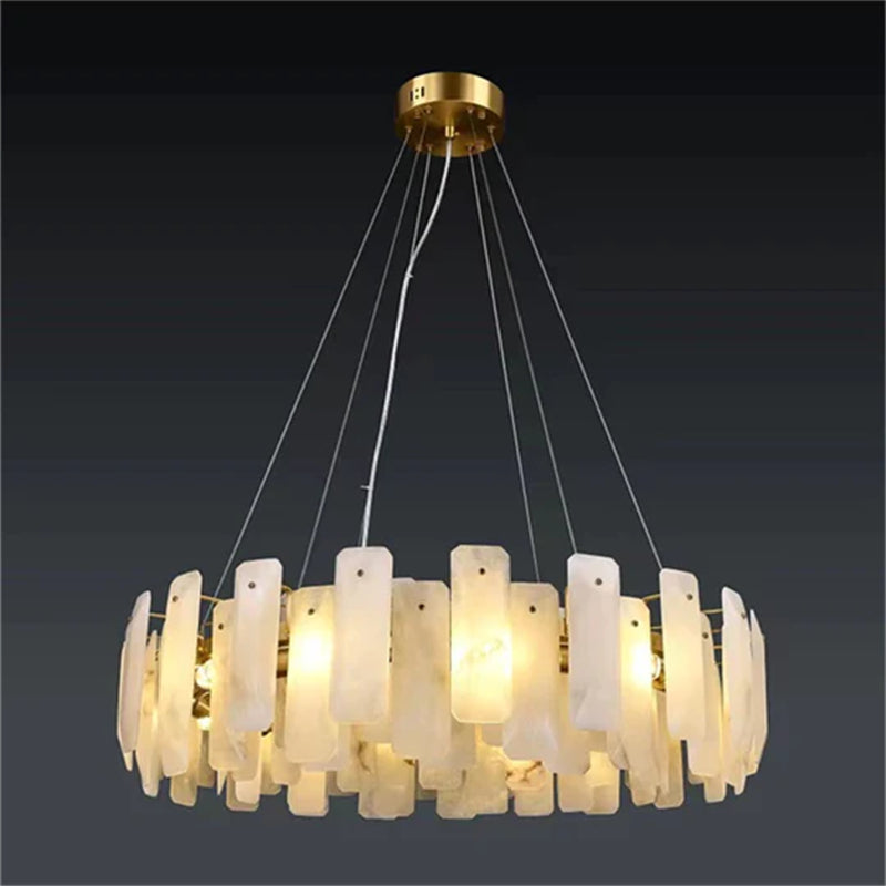 Halona Alabaster Round Chandelier Over Dining Table